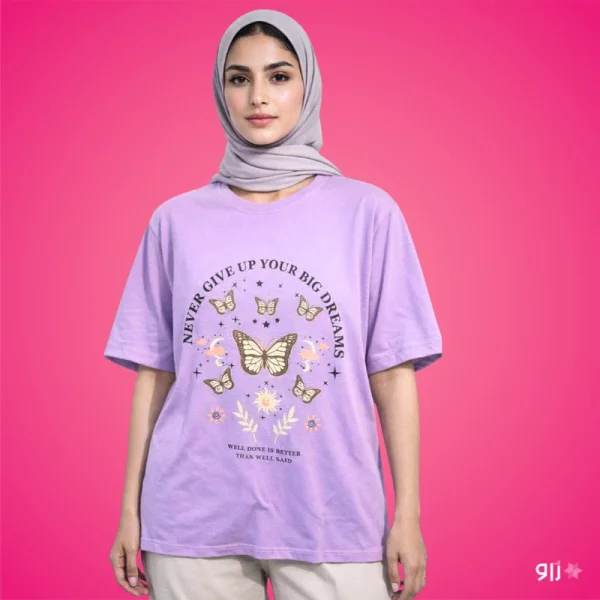 تیشرت زنانه باکسی طرح پروانه