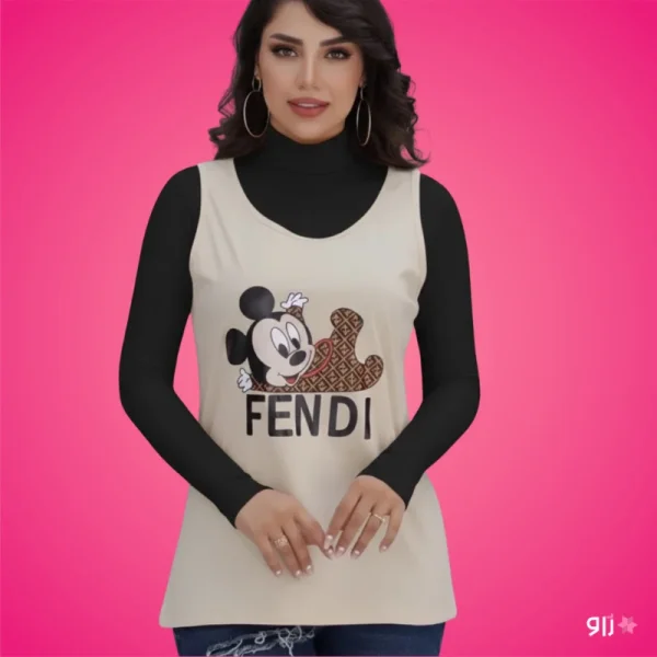 تاپ زنانه حلقه‌ای طرح میکی موس فندی