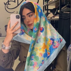 روسری نخی گلی طرح‌دار مدل بهاری