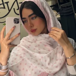 شال پلیسه صورتی چاپی مدل الی
