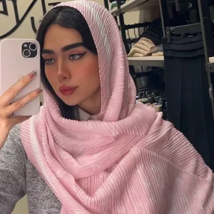 شال پلیسه صورتی چاپی مدل الی