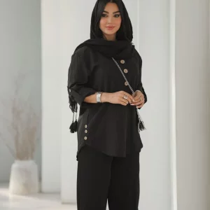 شومیز مشکی آیوا زنانه مدل سه‌دکمه