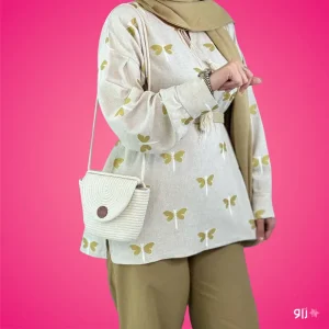 مانتو جلو بسته طرحدار طلایی زنانه