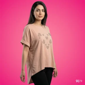 تیشرت نخی نگینی زنانه مدل قلب