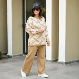 ست بافت زنانه مدل آجری