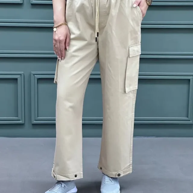 شلوار کتان دمپا زنانه با دکمه تزئینی