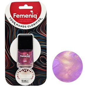 لاک اکلیلی ناخن فمنیک مدل nature friendly شماره 153 رنگ یاسی کهکشانی با رگه های طلایی حجم 12 میلی لیتر