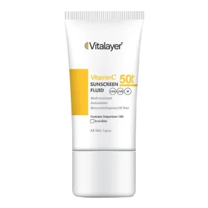 فلوئید ضدآفتاب ویتالیر SPF50 مدل Vitamin C بی رنگ مناسب انواع پوست حجم 50 میلی‌لیتر