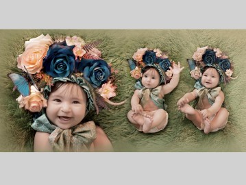 عکس ترکیبی کودک با تم کلاه گل آبی