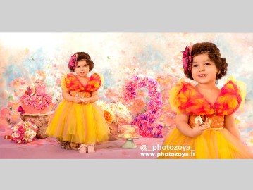 عکس ترکیبی کودک با تم تولد گل و پروانه